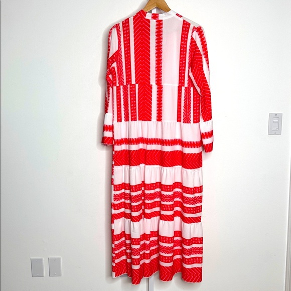 Silk And Salt Dress Aztec Print Boho Red White Midi Length Oversized Easy Fit - Picture 4 of 16